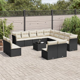 Salon de jardin avec coussins 14 pcs noir résine tressée