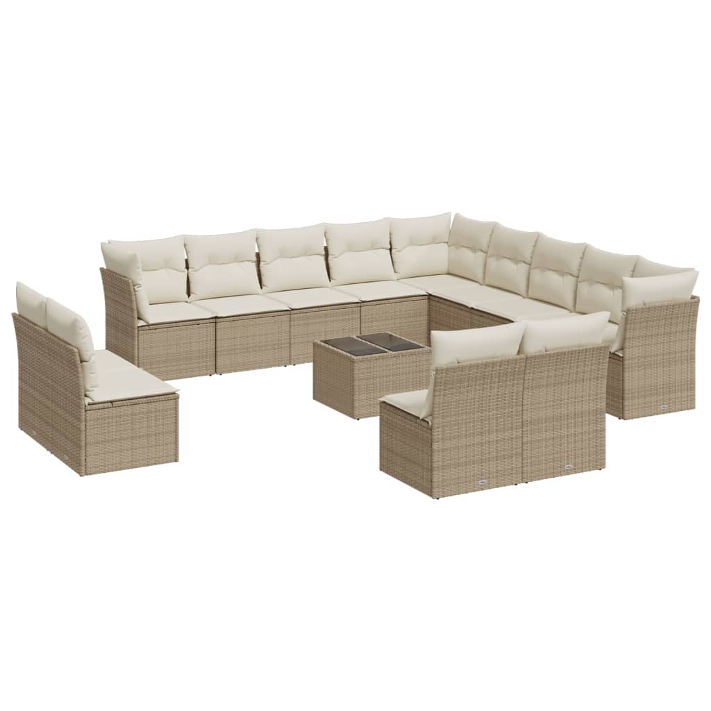 Salon de jardin avec coussins 14 pcs beige résine tressée