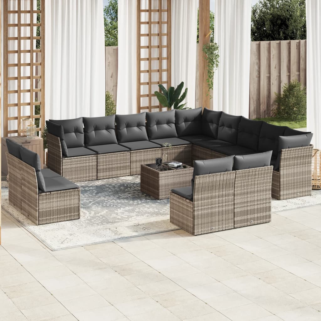 Salon de jardin avec coussins 14 pcs gris clair résine tressée