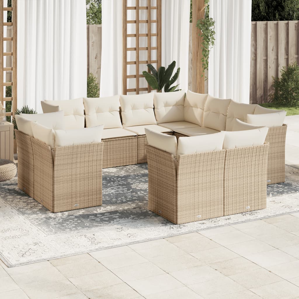 Salon de jardin 11 pcs avec coussins beige résine tressée