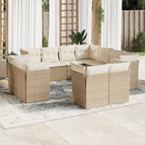 Salon de jardin 11 pcs avec coussins beige résine tressée