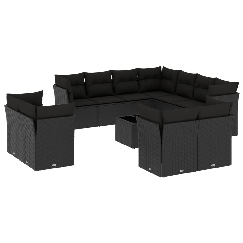 Salon de jardin 12 pcs avec coussins noir résine tressée