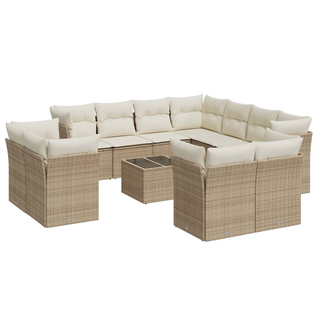 Salon de jardin avec coussins 12 pcs beige résine tressée