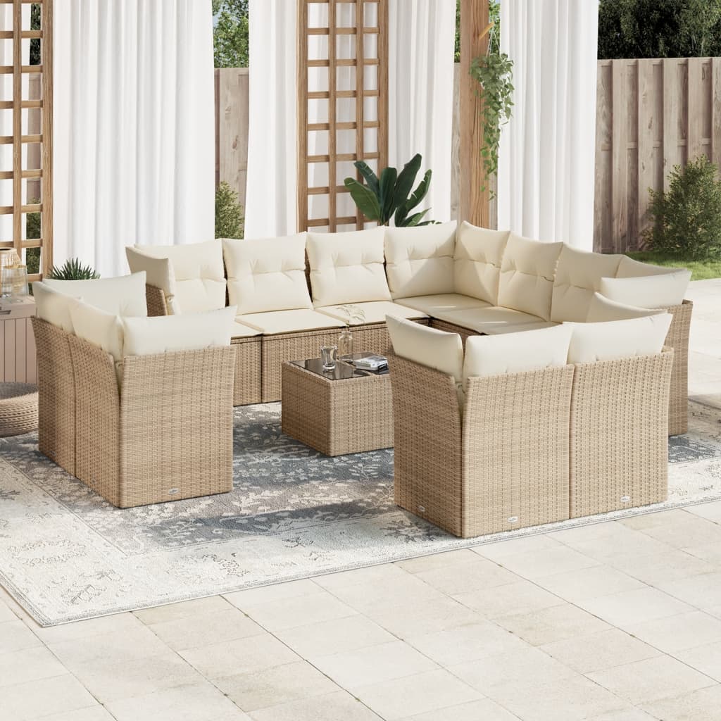 Salon de jardin avec coussins 12 pcs beige résine tressée