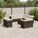 Salon de jardin avec coussins 12 pcs marron résine tressée