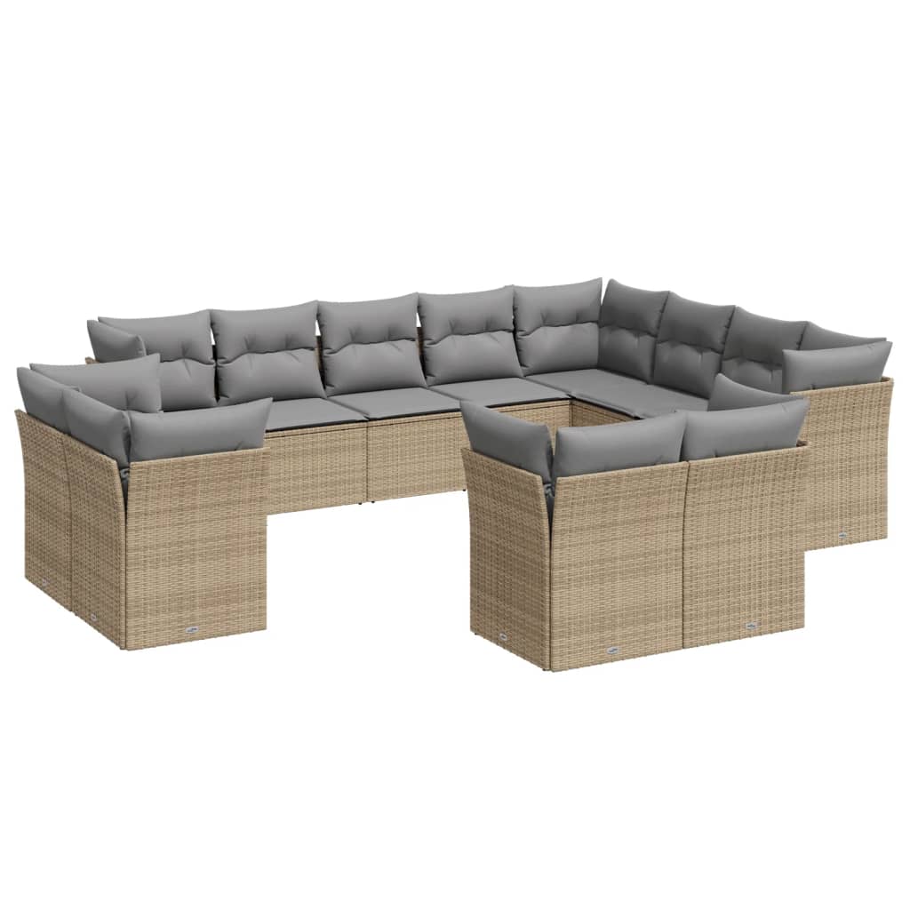 Salon de jardin avec coussins 12 pcs beige résine tressée