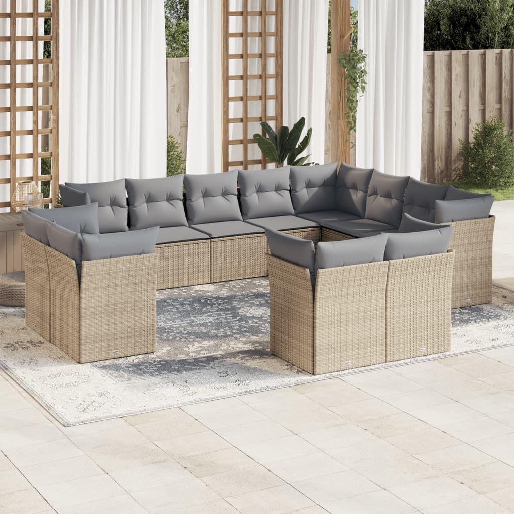 Salon de jardin avec coussins 12 pcs beige résine tressée