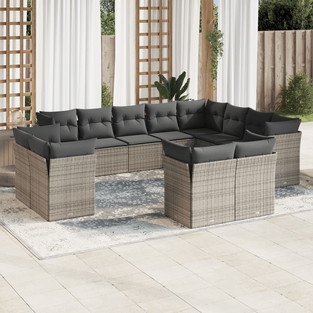 Salon de jardin avec coussins 12 pcs gris résine tressée