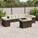 Salon de jardin avec coussins 12 pcs marron résine tressée