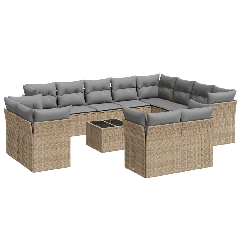 Salon de jardin avec coussins 13 pcs beige résine tressée