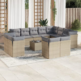 Salon de jardin avec coussins 13 pcs beige résine tressée