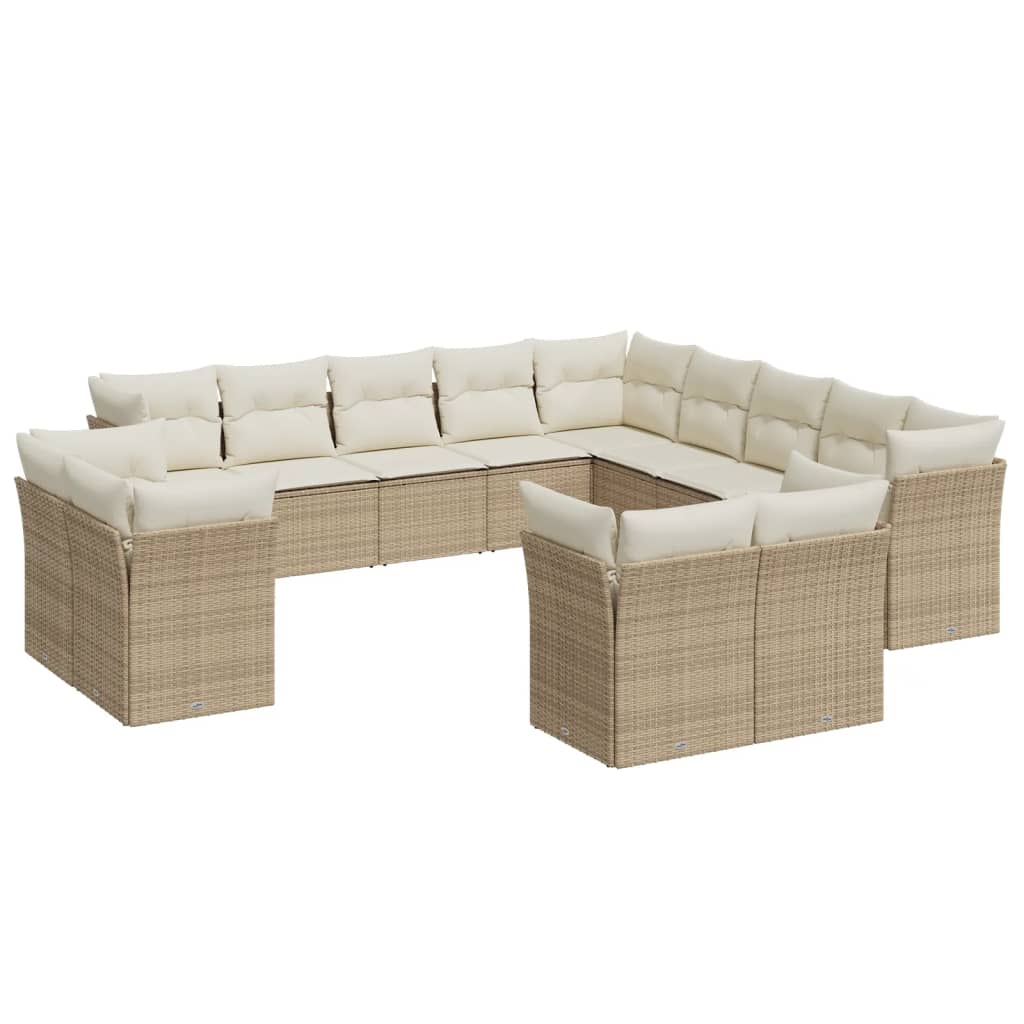 Salon de jardin avec coussins 13 pcs beige résine tressée