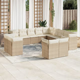 Salon de jardin avec coussins 13 pcs beige résine tressée