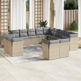 Salon de jardin avec coussins 13 pcs beige résine tressée