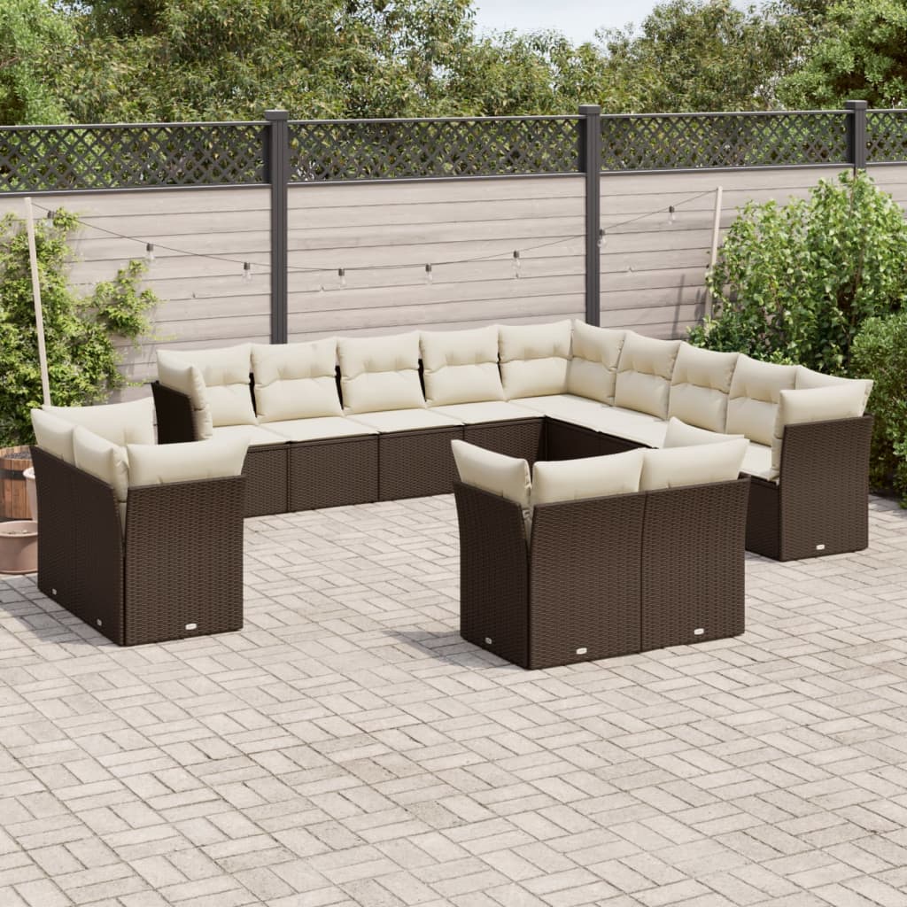 Salon de jardin avec coussins 13 pcs marron résine tressée