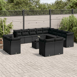 Salon de jardin avec coussins 14 pcs noir résine tressée