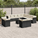 Salon de jardin avec coussins 14 pcs noir résine tressée