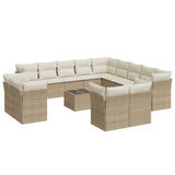 Salon de jardin avec coussins 14 pcs beige résine tressée