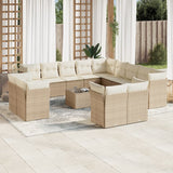 Salon de jardin avec coussins 14 pcs beige résine tressée