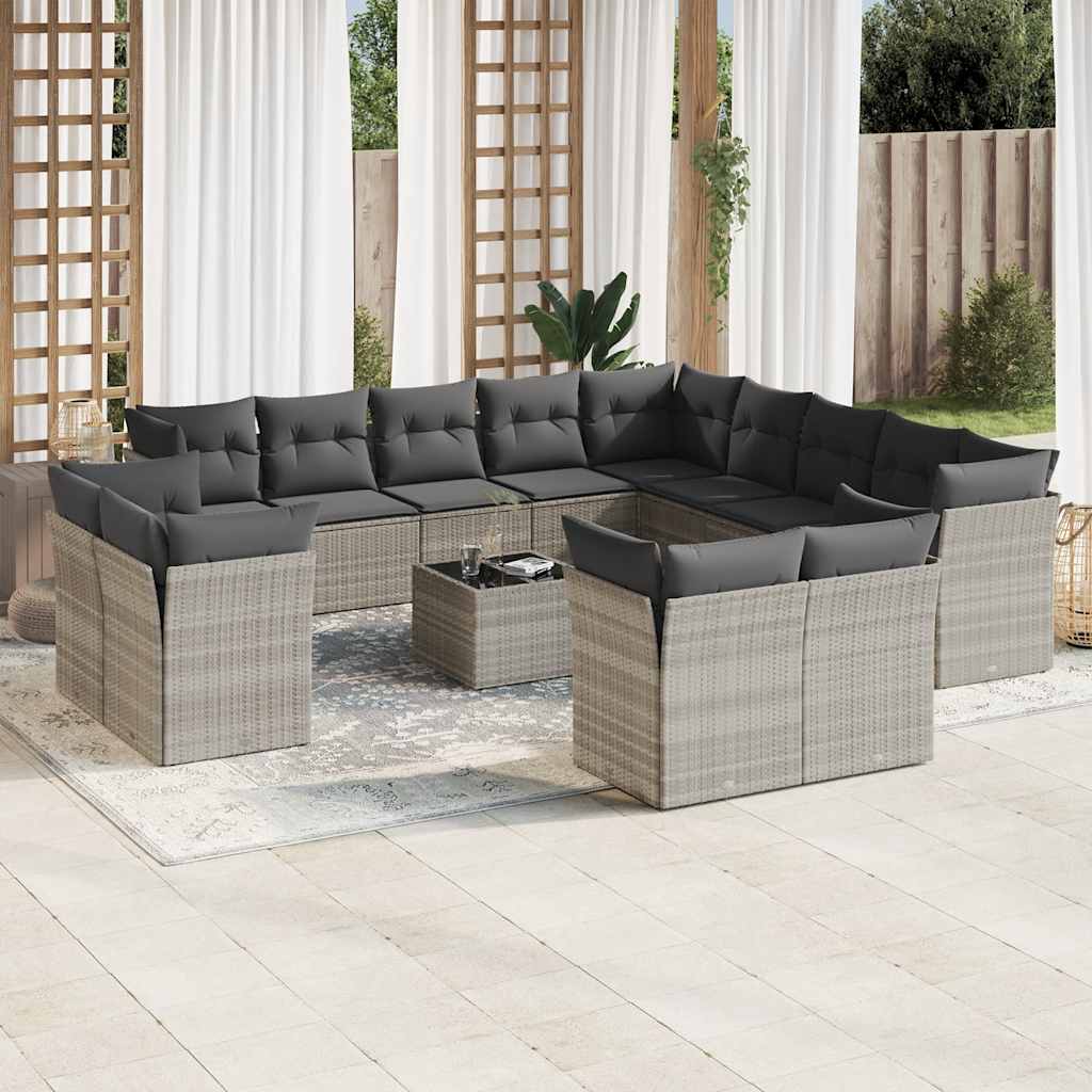 Salon de jardin avec coussins 14 pcs gris clair résine tressée