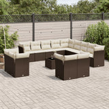 Salon de jardin avec coussins 14 pcs marron résine tressée