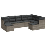 9-piece garden furniture set with grey cushions in woven resin