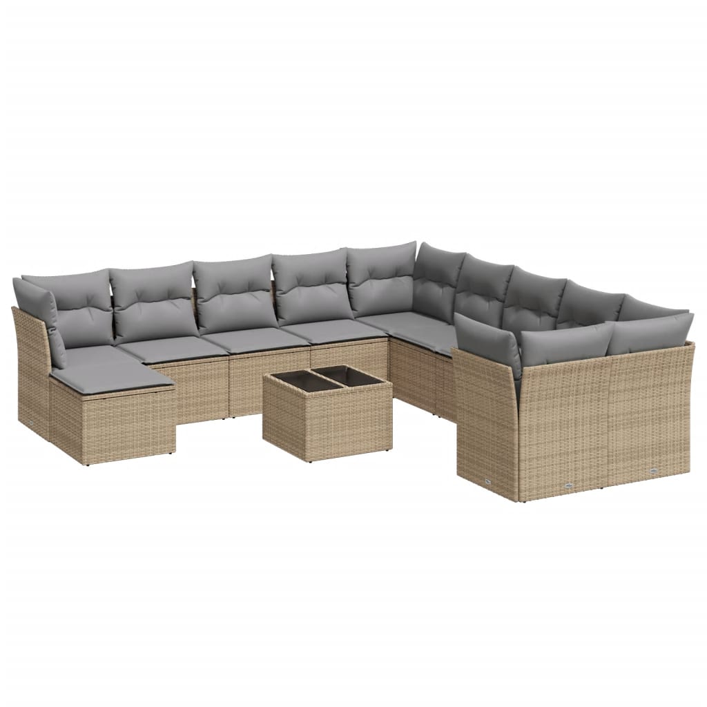 Salon de jardin avec coussins 12 pcs beige résine tressée