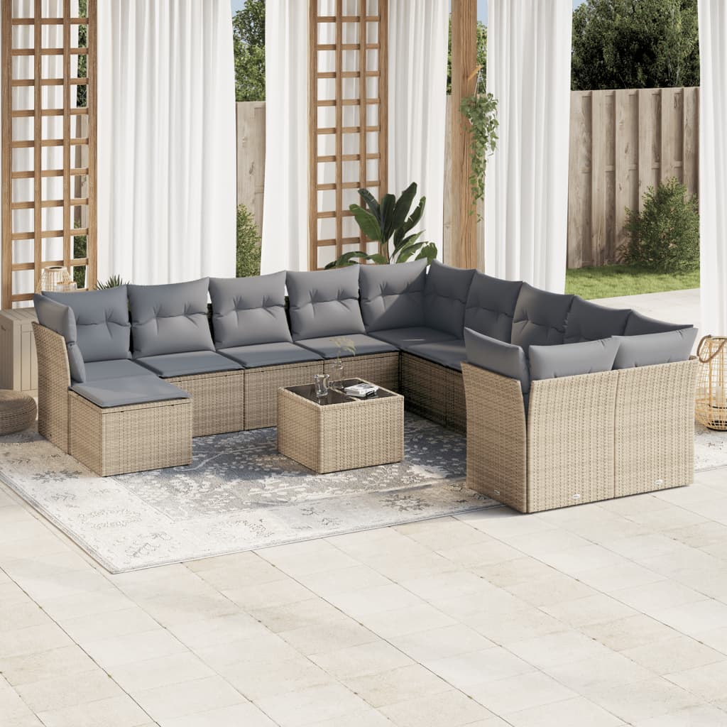 Salon de jardin avec coussins 12 pcs beige résine tressée