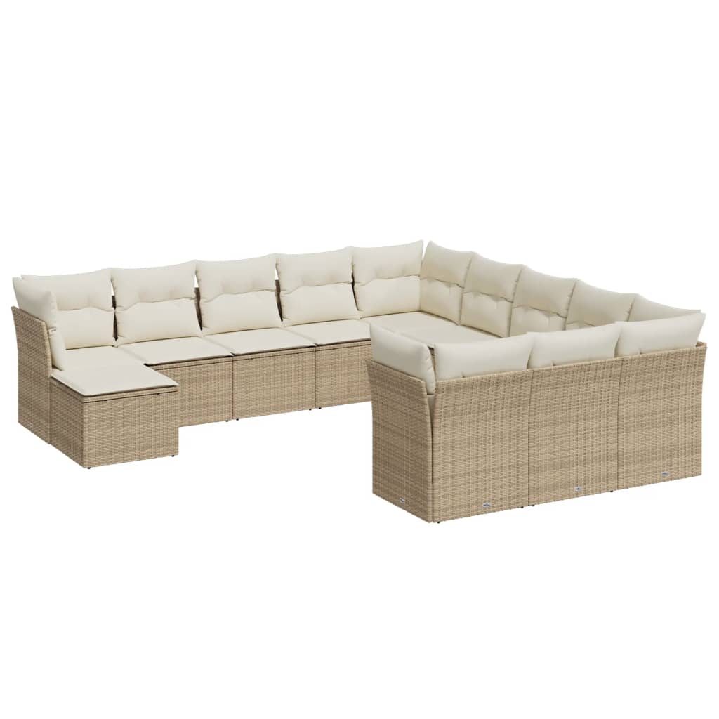 Salon de jardin avec coussins 12 pcs beige résine tressée