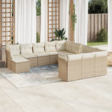 Salon de jardin avec coussins 12 pcs beige résine tressée