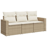 Salon de jardin avec coussins 3 pcs beige résine tressée