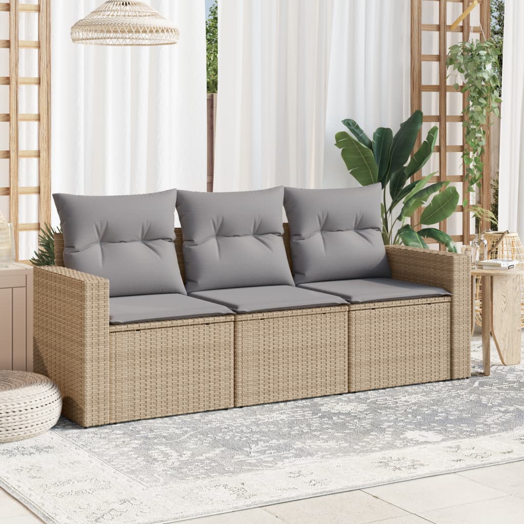 Salon de jardin avec coussins 3 pcs beige résine tressée