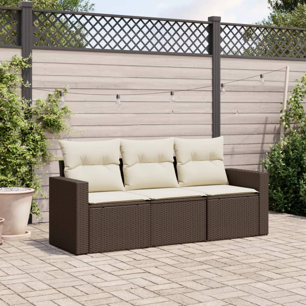 Salon de jardin avec coussins 3 pcs marron résine tressée