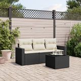 Salon de jardin 4 pcs avec coussins noir résine tressée