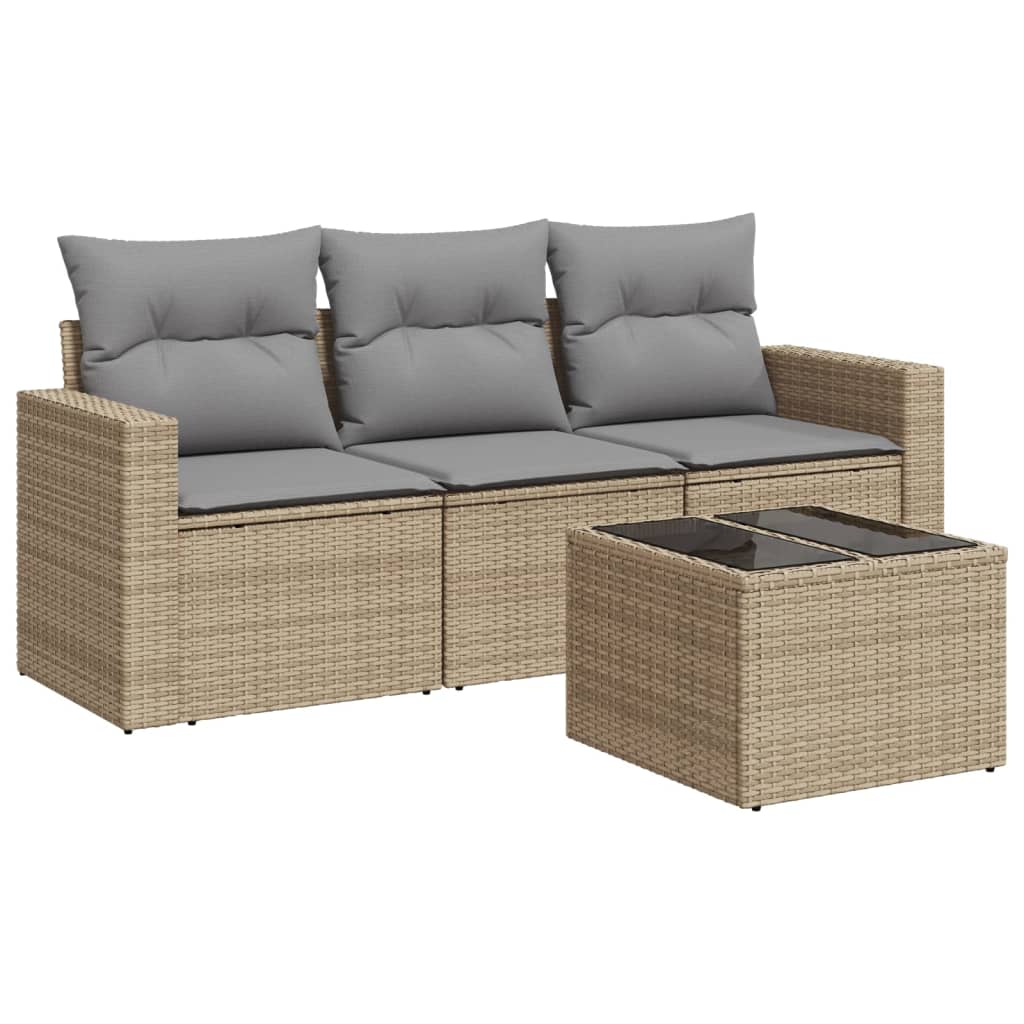 Salon de jardin avec coussins 4 pcs beige résine tressée