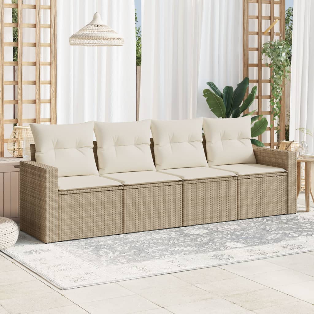 Salon de jardin avec coussins 4 pcs beige résine tressée