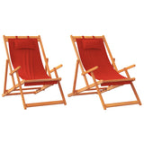 Chaises de plage pliables lot de 2 rouge tissu