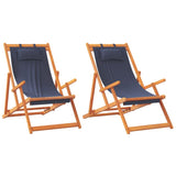 Chaises de plage pliables lot de 2 bleu tissu