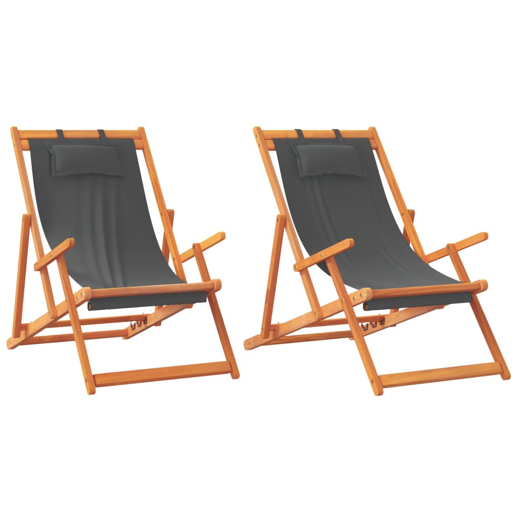 Chaises de plage pliables lot de 2 gris tissu