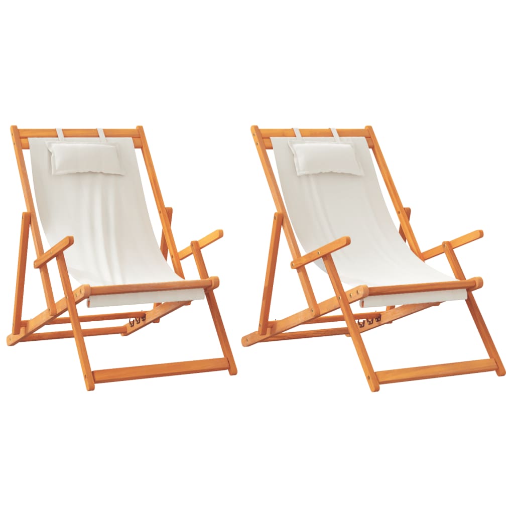 Chaises de plage pliables lot de 2 crème tissu