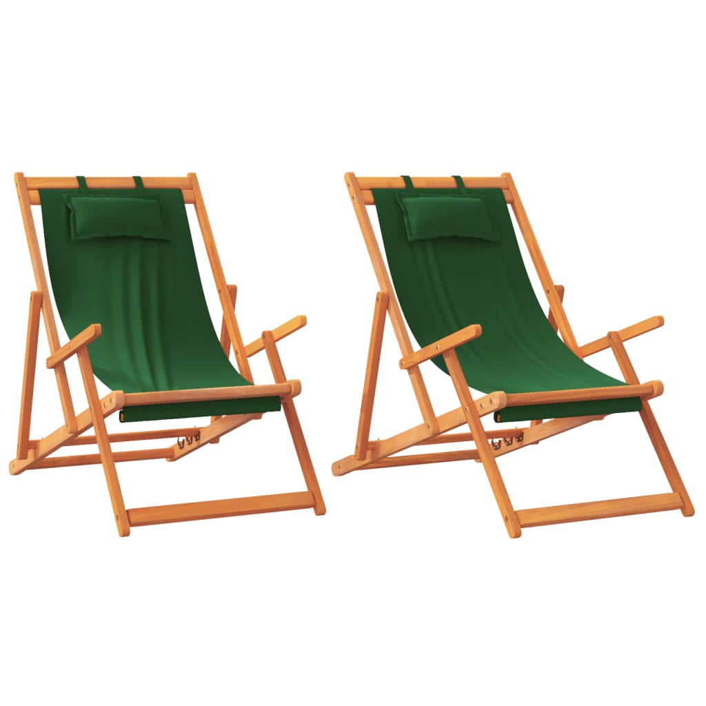 Chaises de plage pliables lot de 2 vert tissu