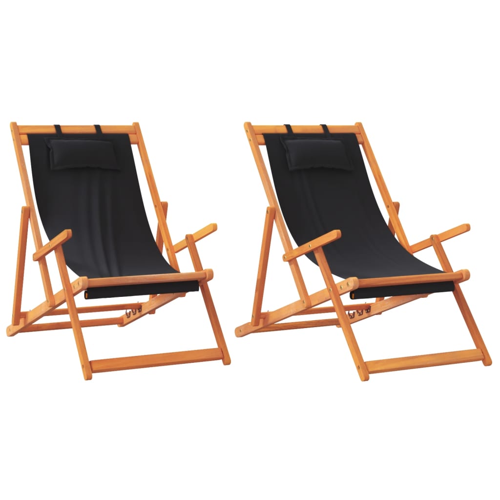 Chaises de plage pliables lot de 2 noir tissu