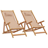 Chaises de plage pliantes lot de 2 taupe tissu et bois massif