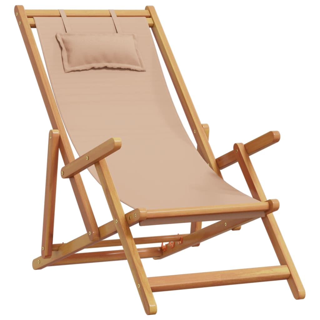 Chaises de plage pliantes lot de 2 taupe tissu et bois massif