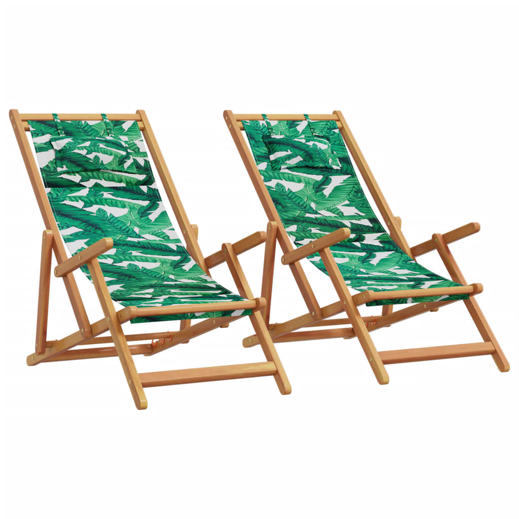 Chaises de plage pliantes lot de 2 tissu et bois massif