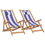 Chaises de plage pliantes lot de 2 bleu blanc tissu bois massif