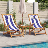 Chaises de plage pliantes lot de 2 bleu blanc tissu bois massif