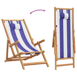 Chaises de plage pliantes lot de 2 bleu blanc tissu bois massif