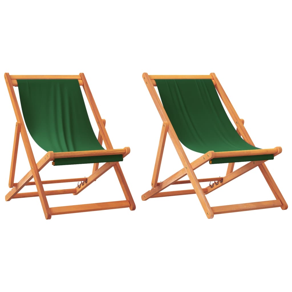 Chaises de plage pliables lot de 2 vert tissu