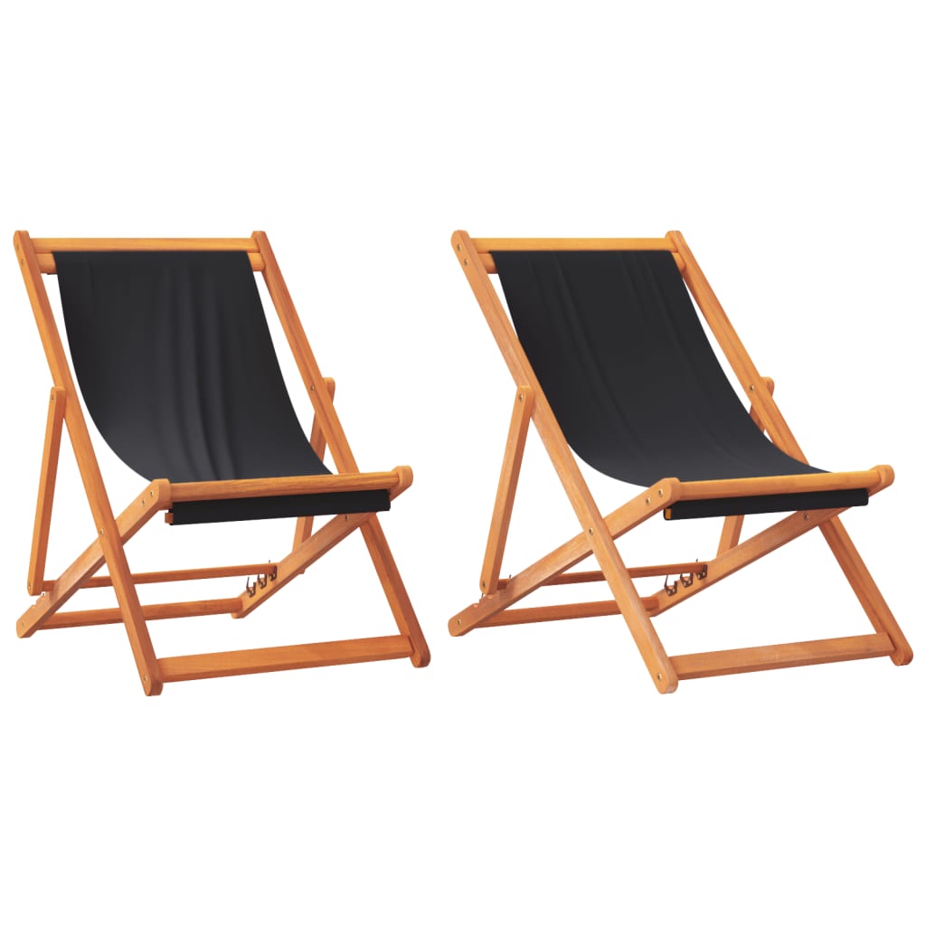 Chaises de plage pliables lot de 2 noir tissu